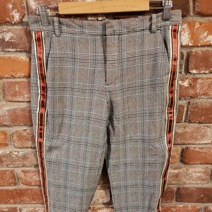 Zara Basic Women's S Ankle Pants w/ Grey Black Houndstooth & Accent Stripe